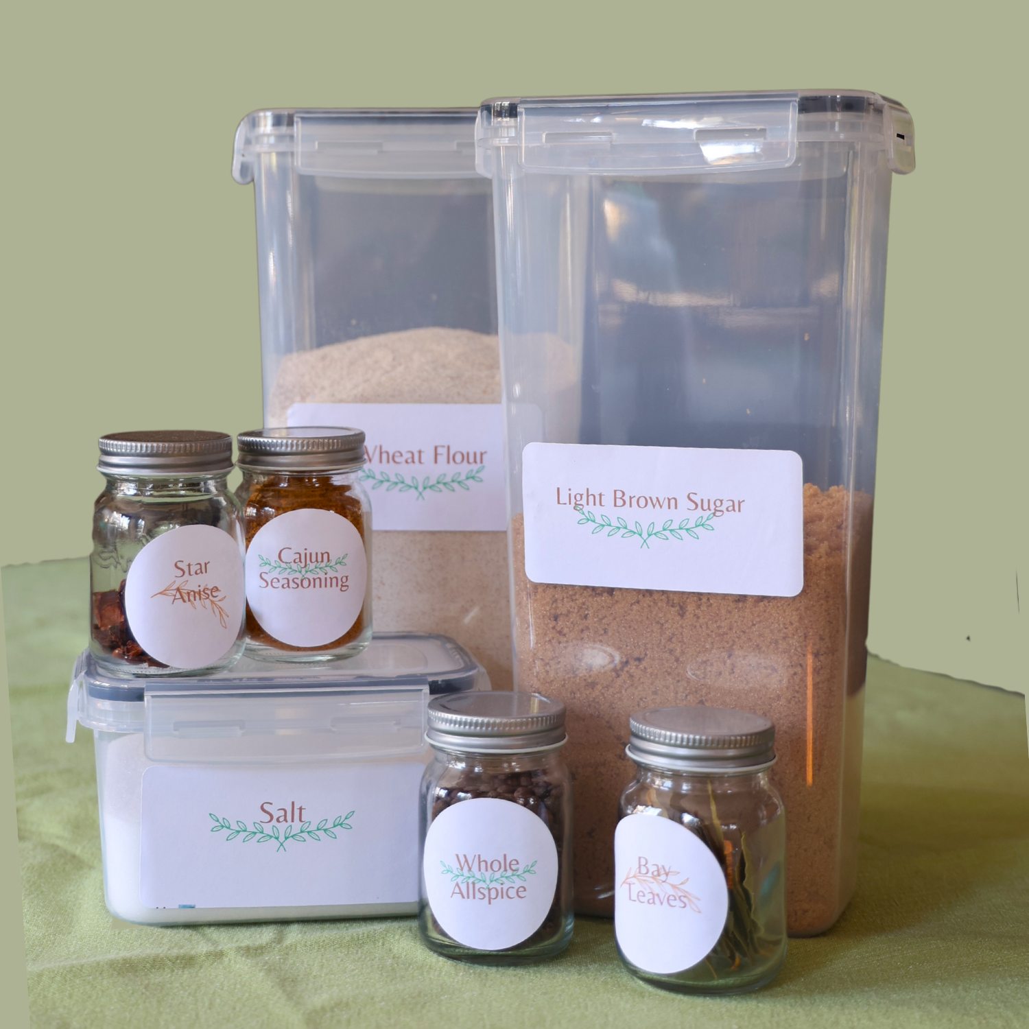 brown and green herb kitchen label set