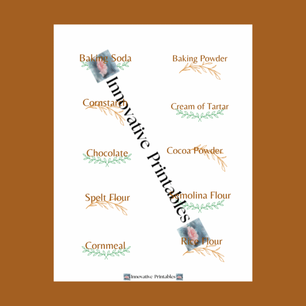 brown and green herb pantry baking labels