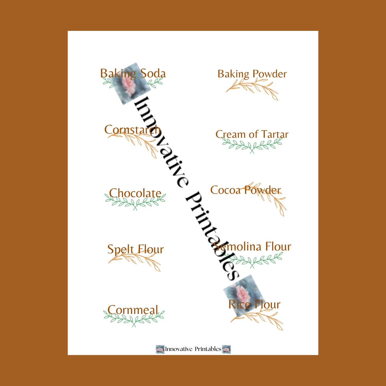 brown and green herb pantry baking labels