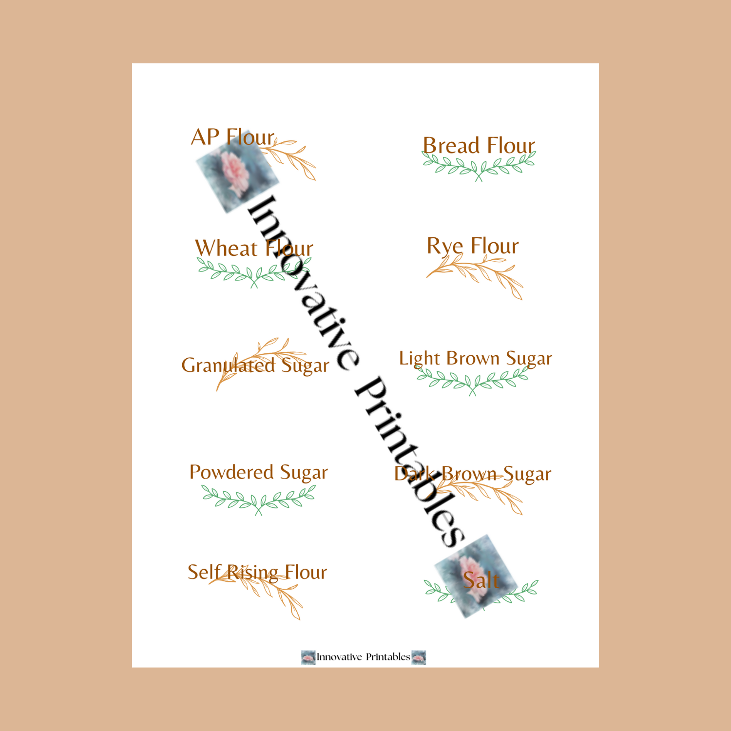 brown and green herb pantry baking labels
