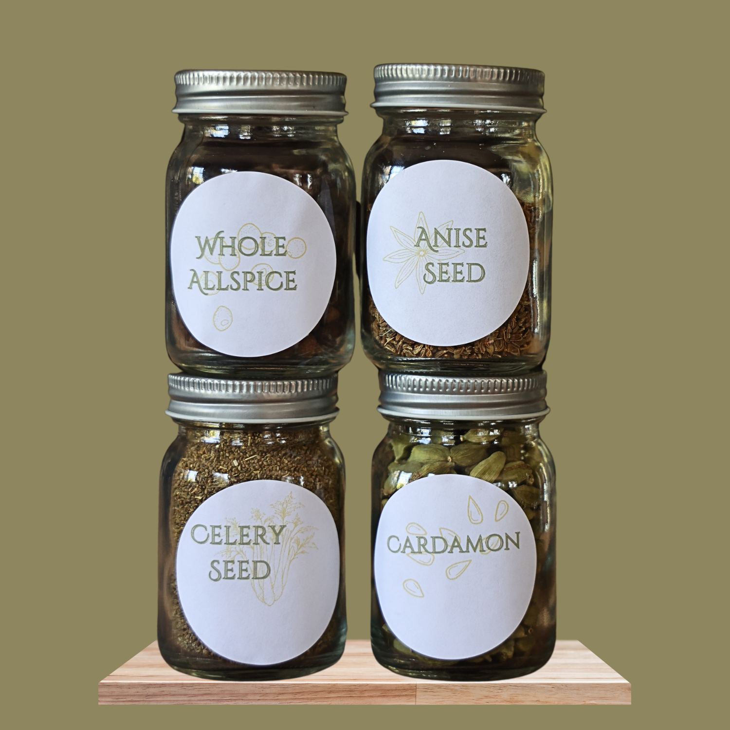 Printable Round Sage and Yellow Spice Jar Labels