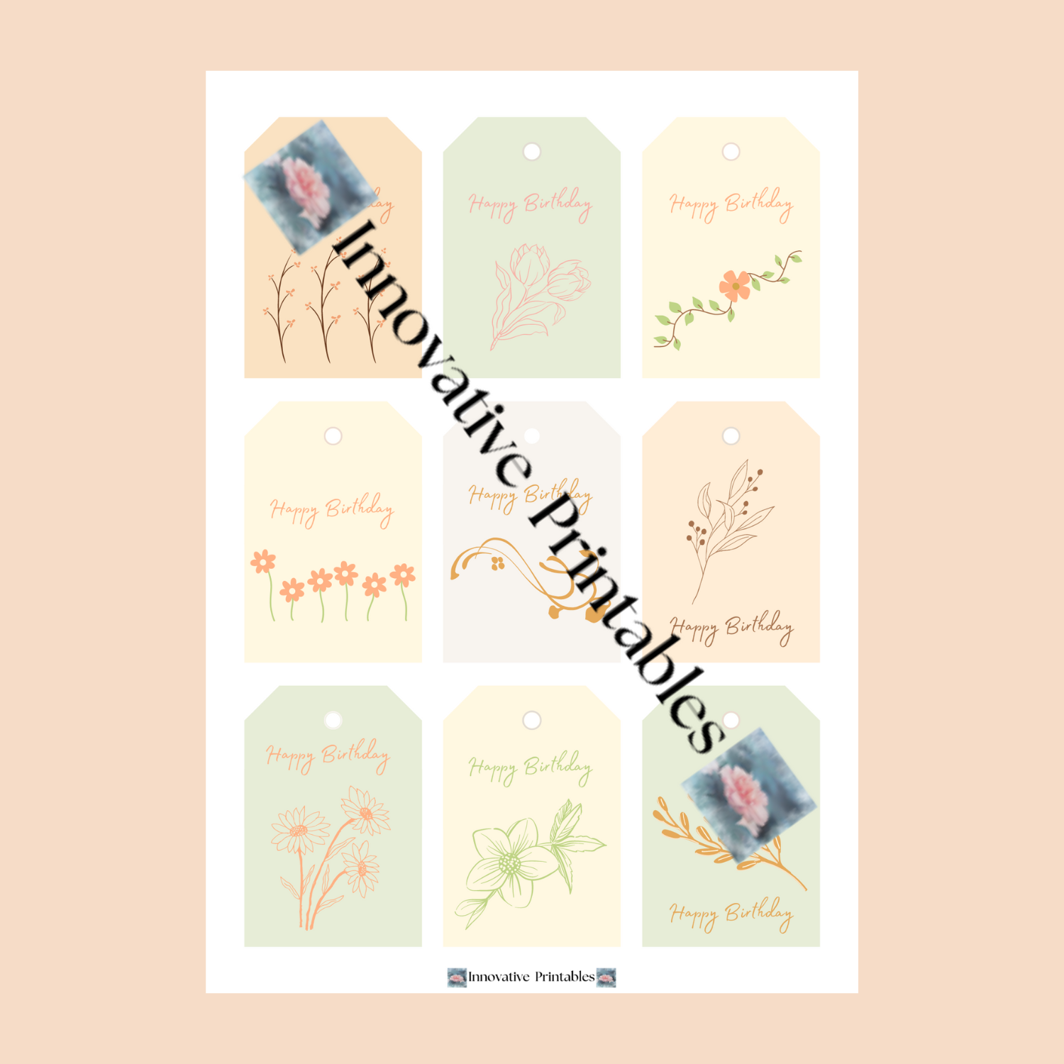 floral birthday gift tags