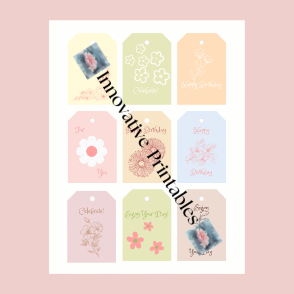 floral pastel birthday gift tags