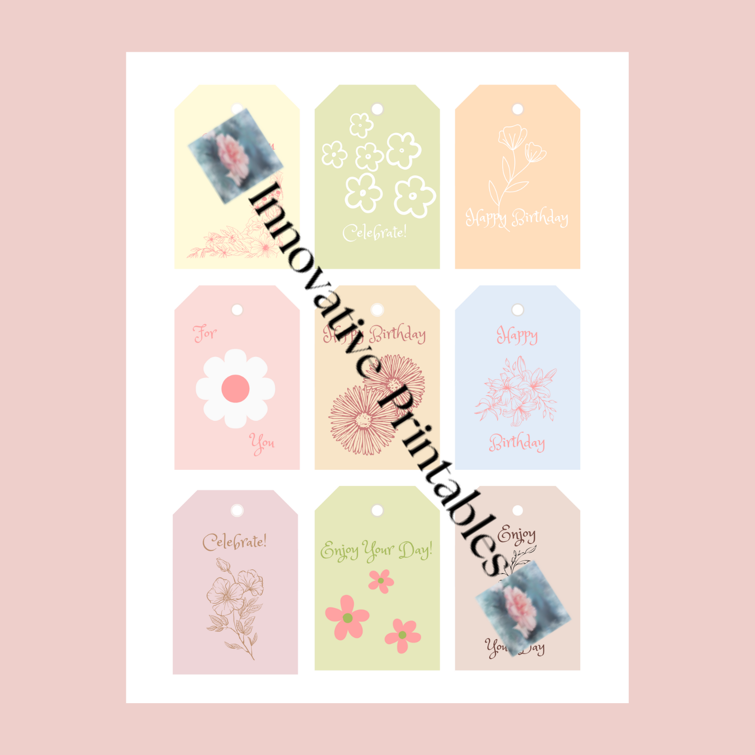 floral pastel birthday gift tags
