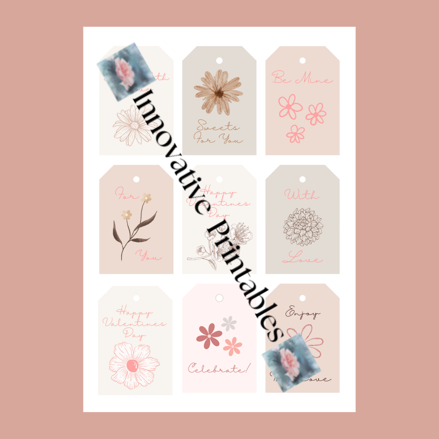 floral Valentine gift tags