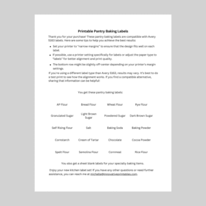 pantry baking label info sheet pantry baking labels info sheet