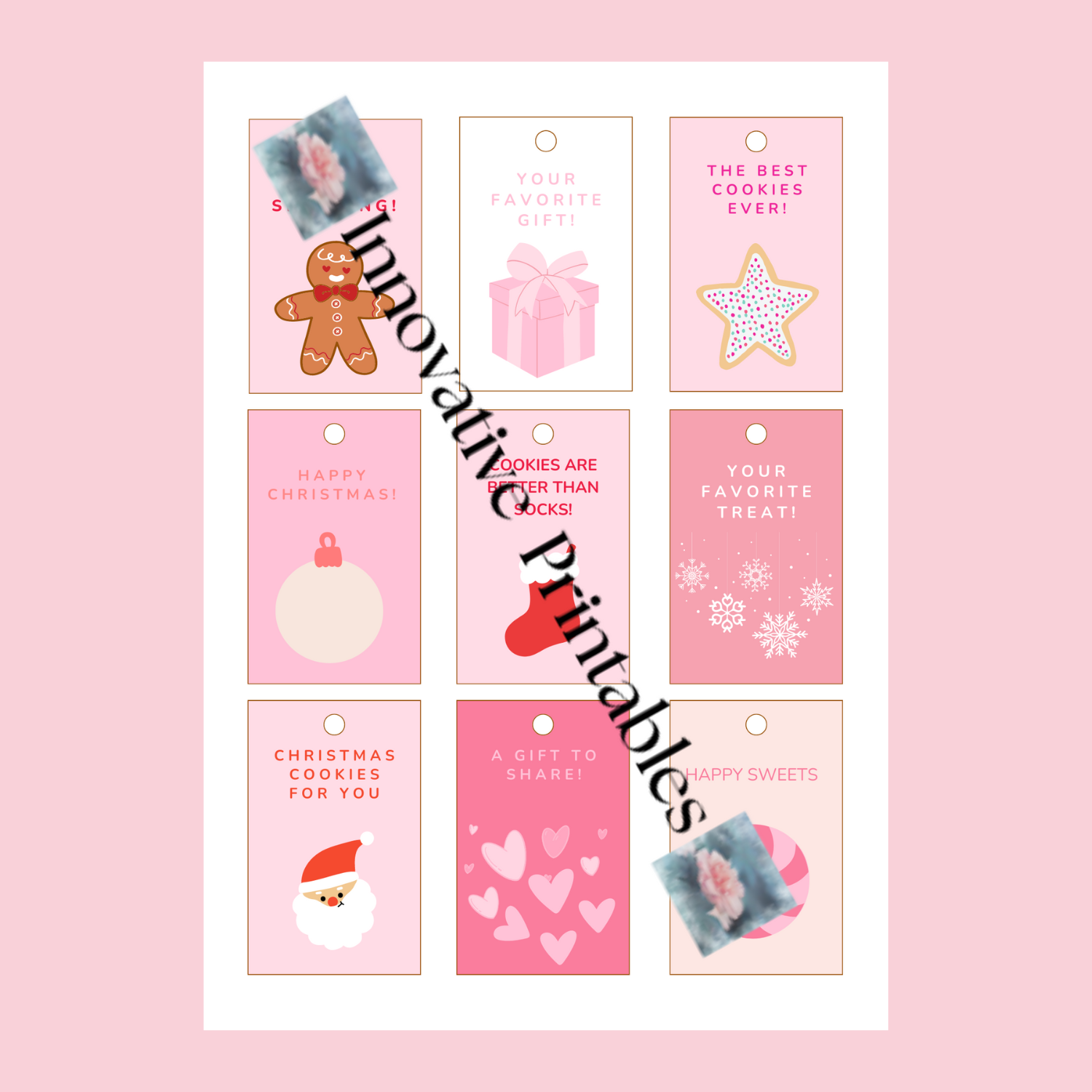 pink and white gift tags