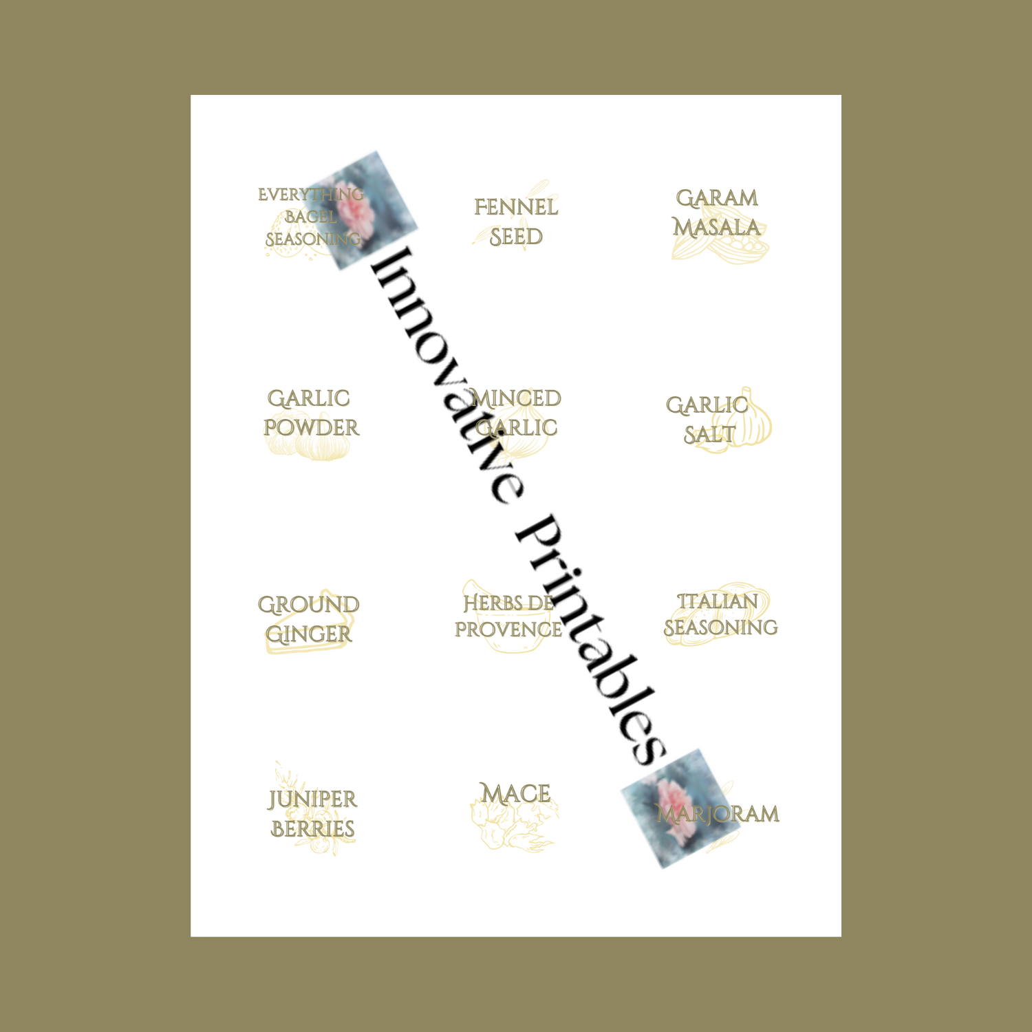 sage and yellow spice jar labels