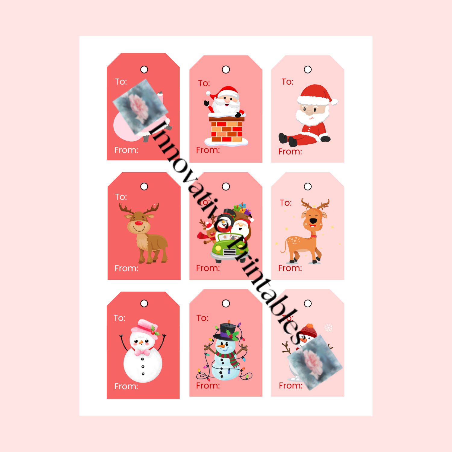 santa and reindeer gift tags