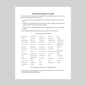 spice jar label info sheet spice jar label info sheet