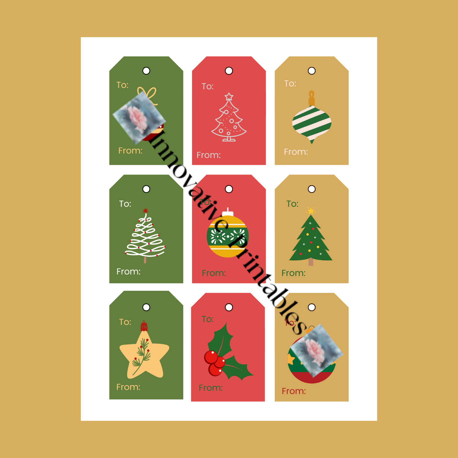 Christmas tree and ornament gift tags