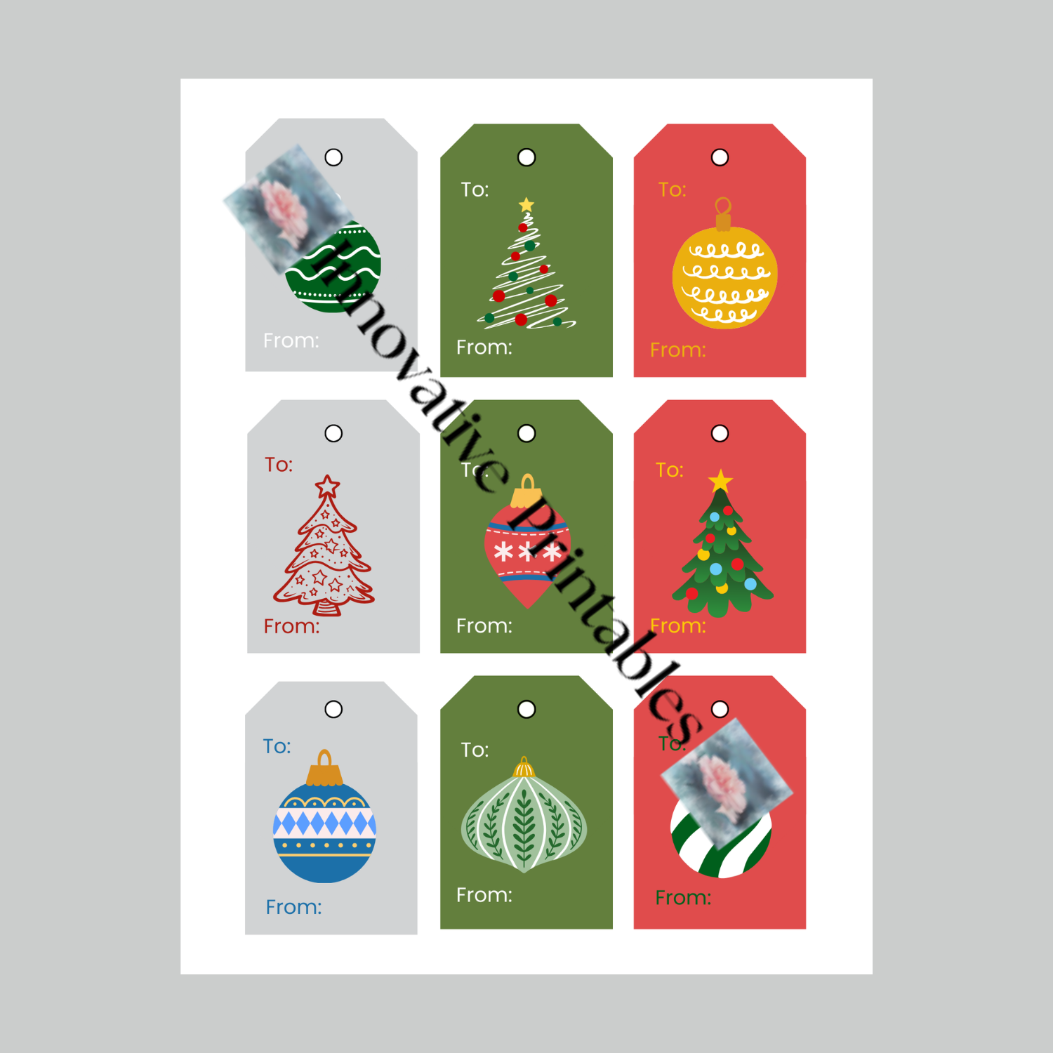 Christmas tree and ornament gift tags