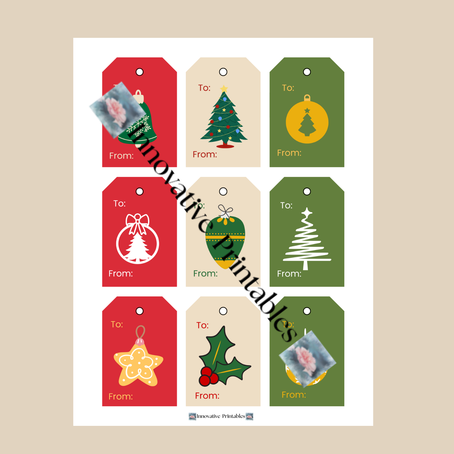 Christmas tree and ornament gift tags