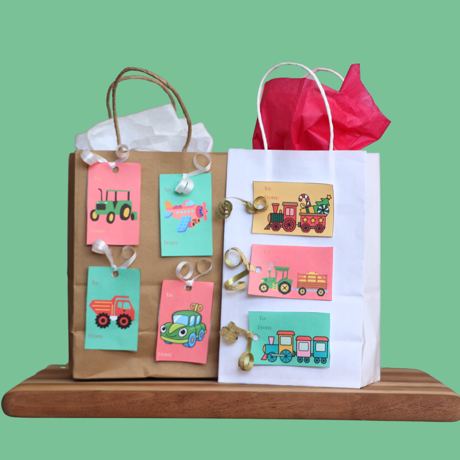 toy trucks and trains gift tags