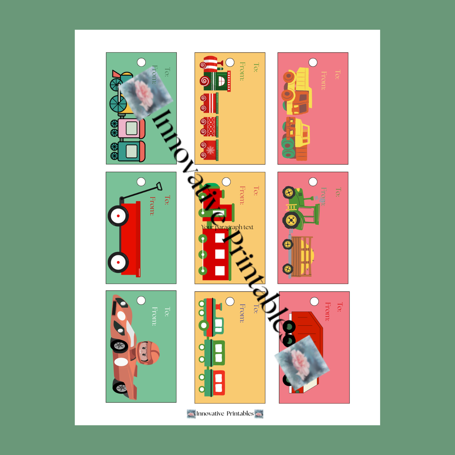 toy trucks and trains gift tags