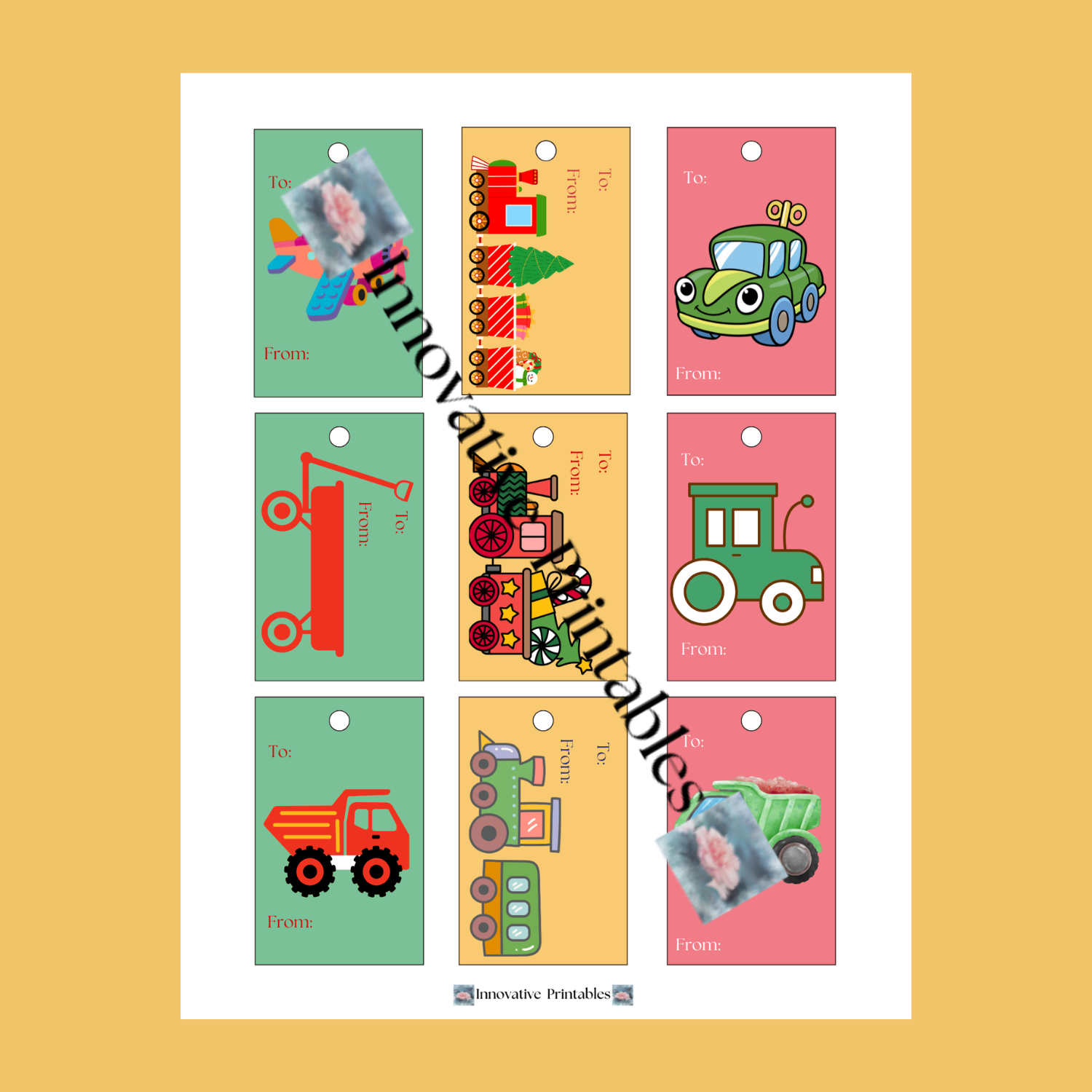 toy trucks and trains gift tags