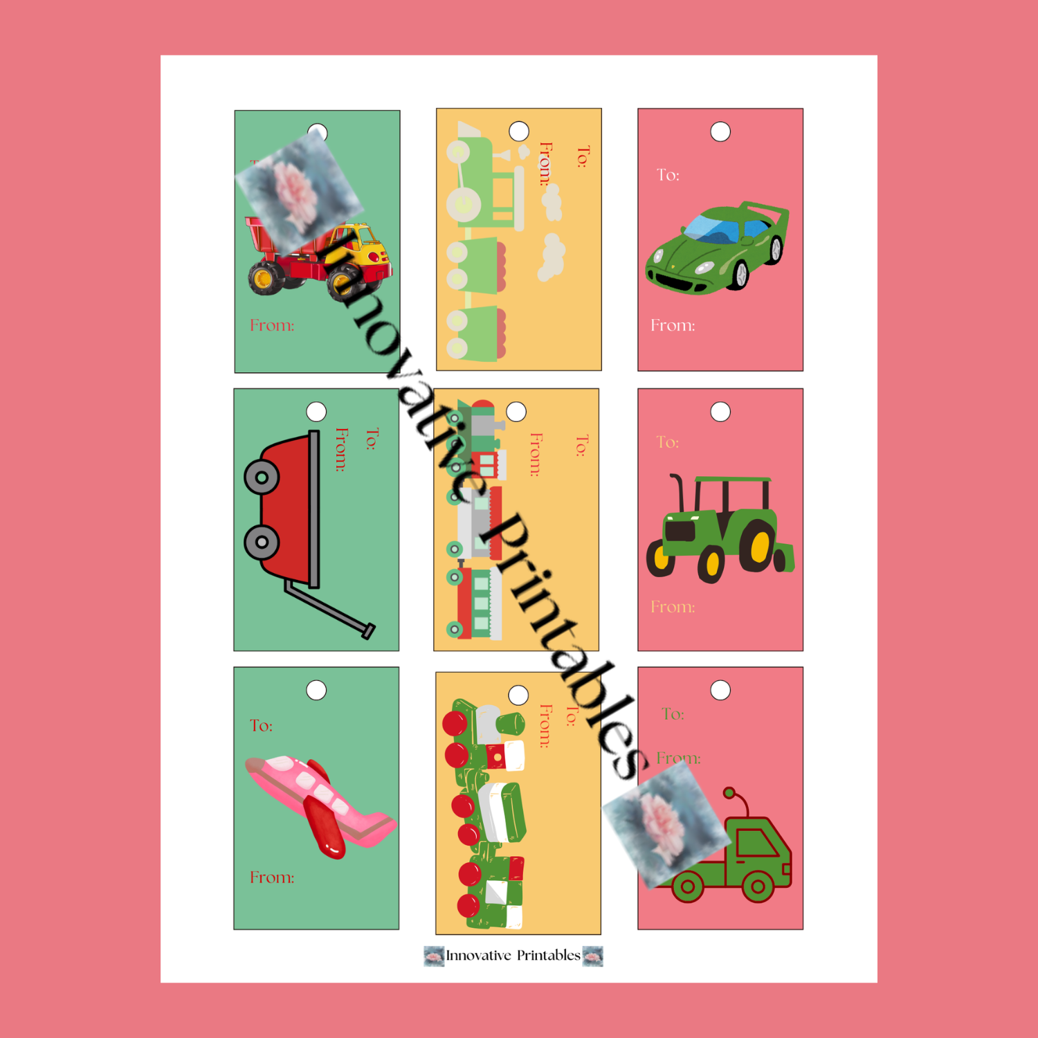 toy truck and trains gift tags
