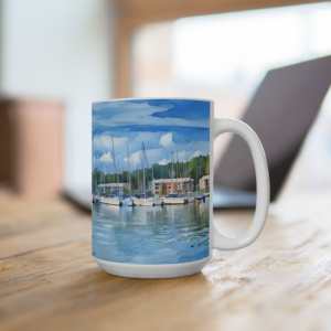 sailboats in the bay mug