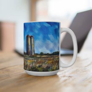silos in the field mug