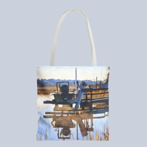 boat on the dock tote bag