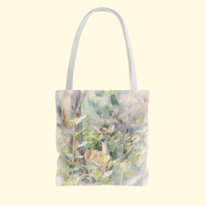 deer peeking out tote bag