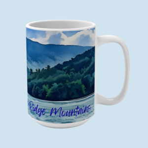 blue ridge mountain lake mug