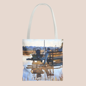 boat on the dock tote bag